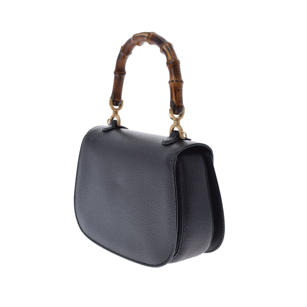 Gucci Handbag Top Bamboo Black Matte Handle Leather
